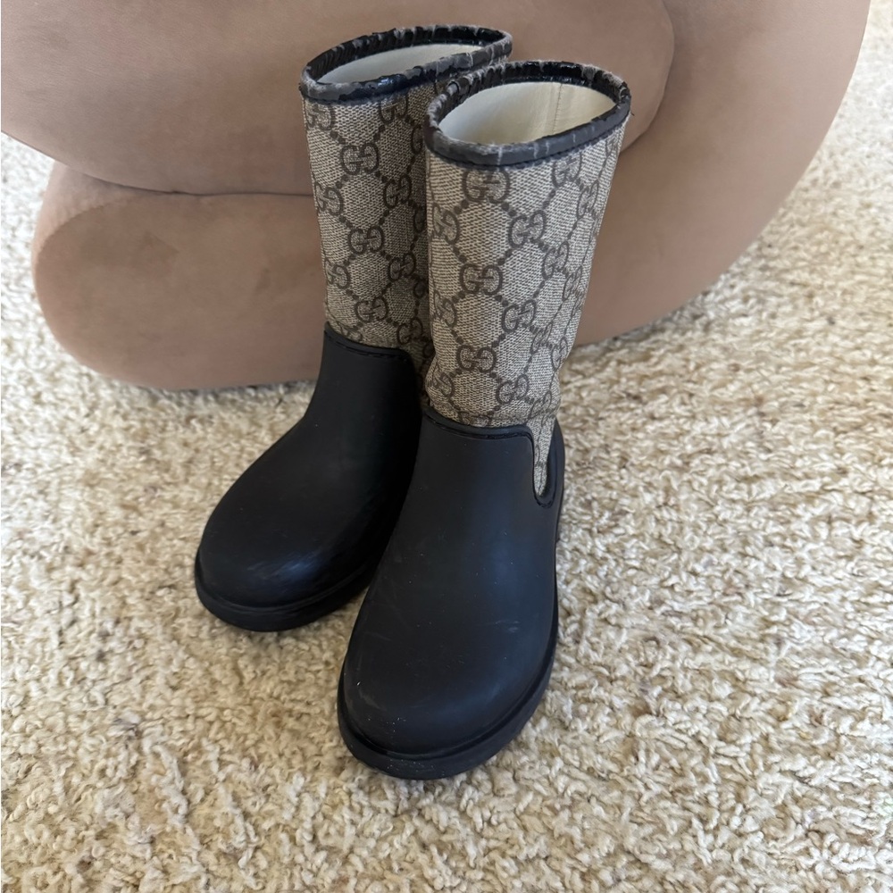 Gucci Black and Beige Kids Rain Boots